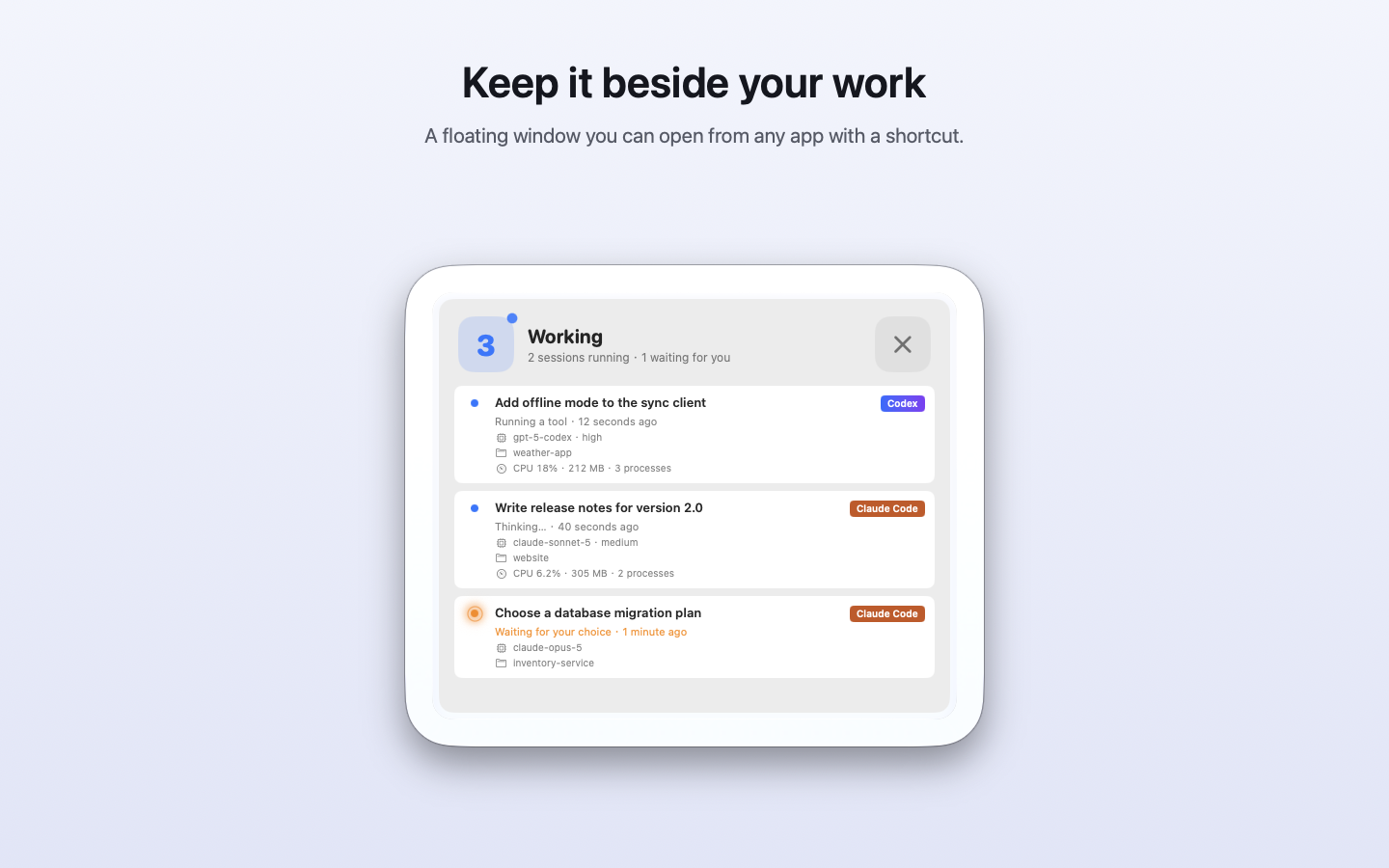 AI Status floating window on a Mac